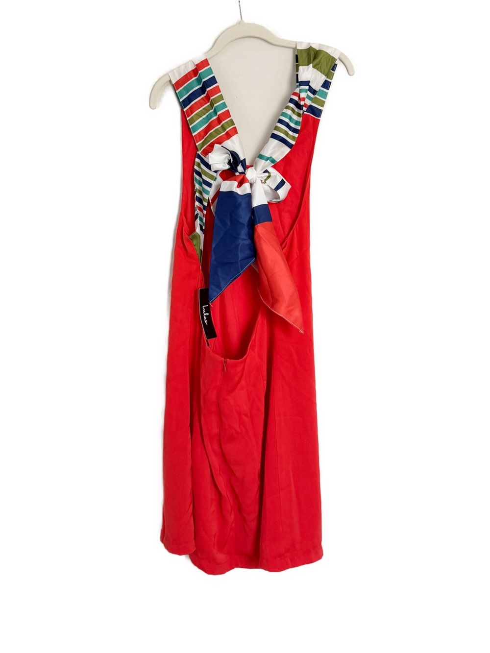 Lulu’s Joyful Red Orange Multi-Stripe Tie Back Dress Size Large NWT - Picture 6 of 6